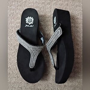 Yellow Box Black Gem-Accent Thong Sandals